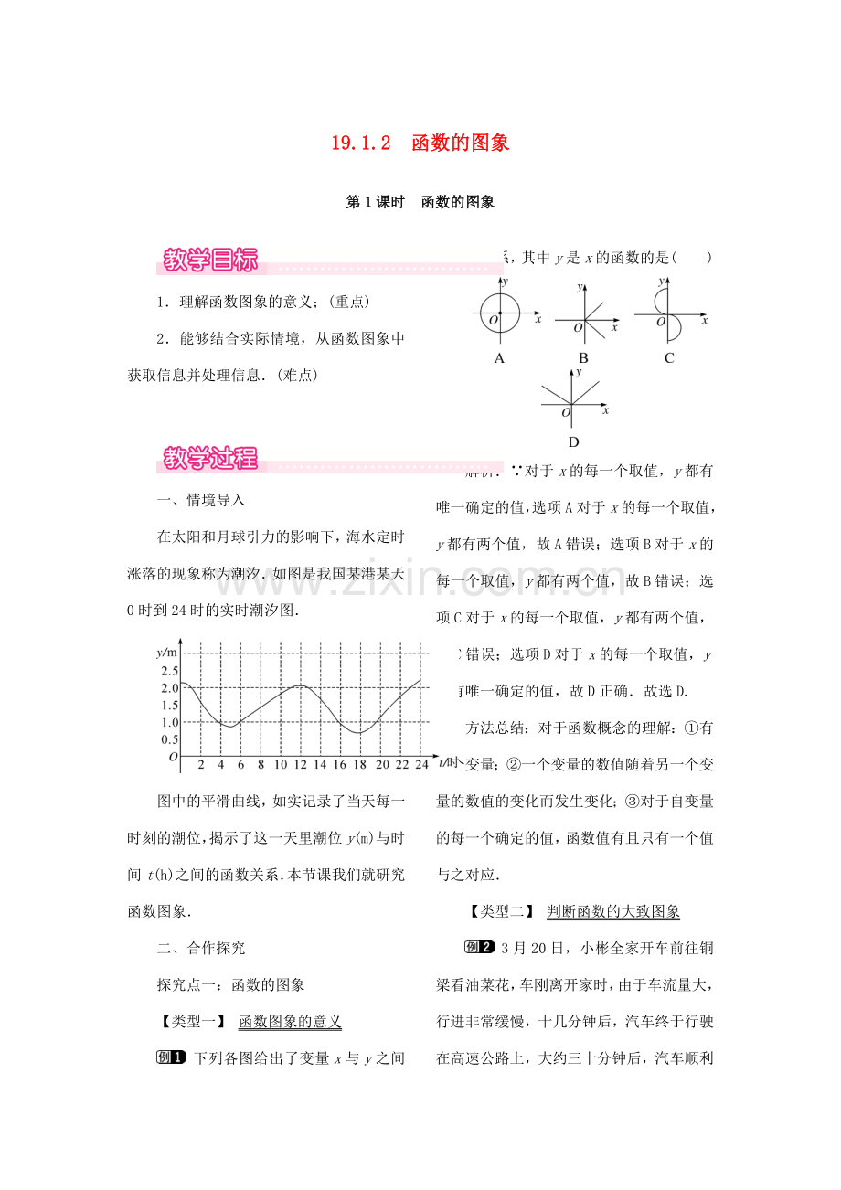 春八年级数学下册 第十九章 一次函数 19.1 函数 19.1.2 函数的图象 第1课时 函数的图象教案 （新版）新人教版-（新版）新人教版初中八年级下册数学教案.doc_第1页