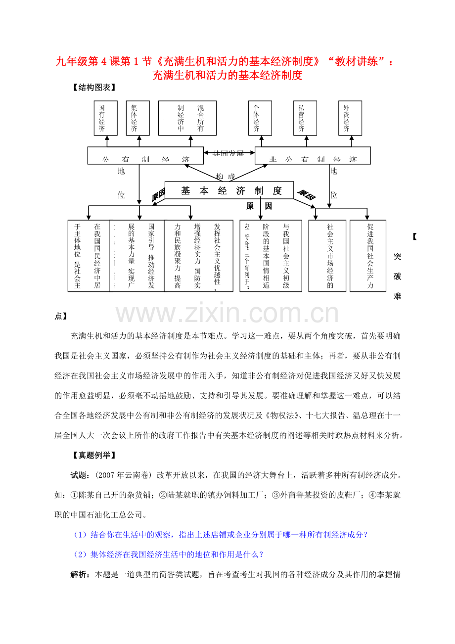 九年级政治《充满生机和活力的基本经济制度》教材讲练 鲁教版.doc_第1页