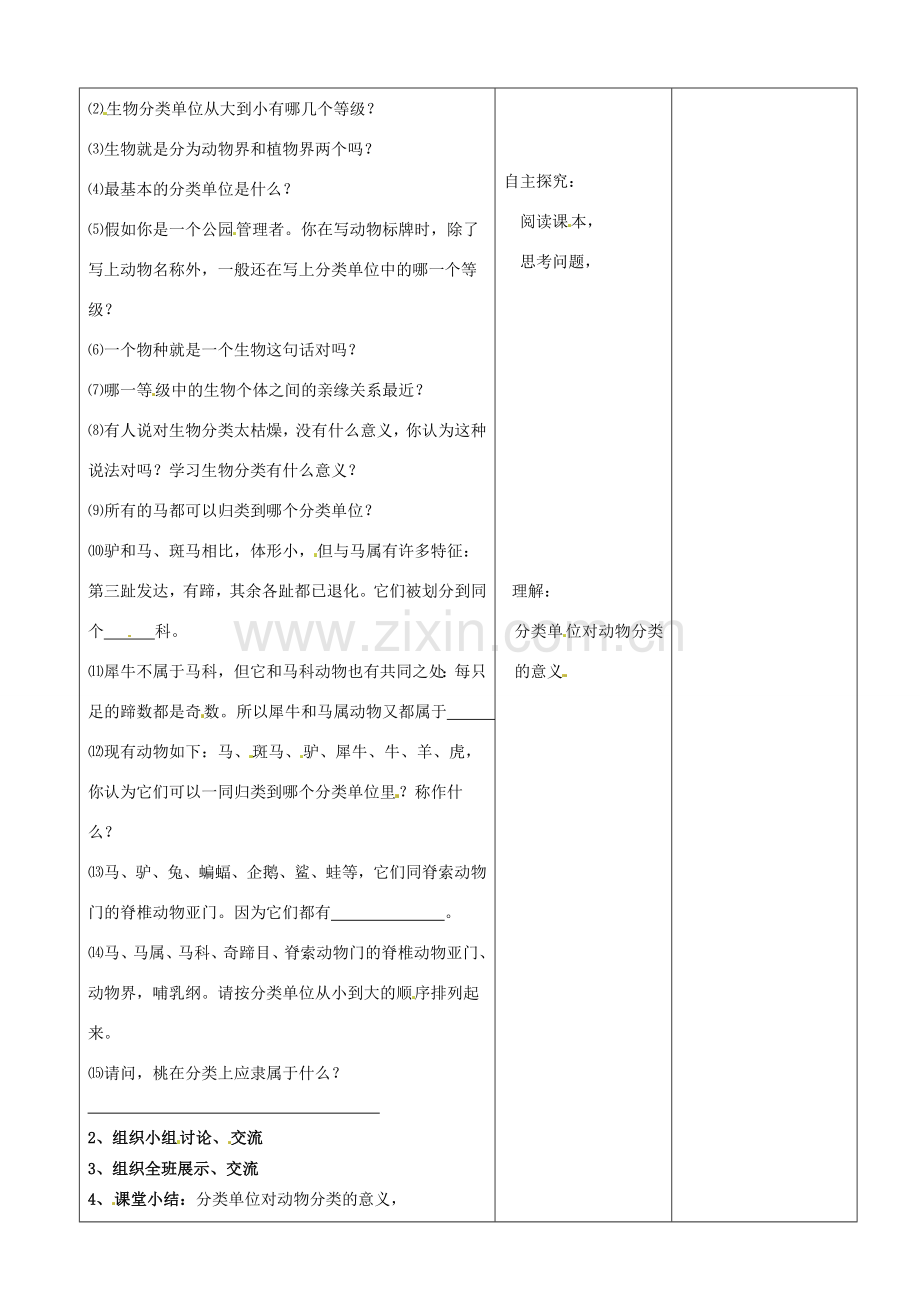 山东省郯城第三中学八年级生物上册 第六单元 第一章 第二节 从种到界教案 新人教版.doc_第2页