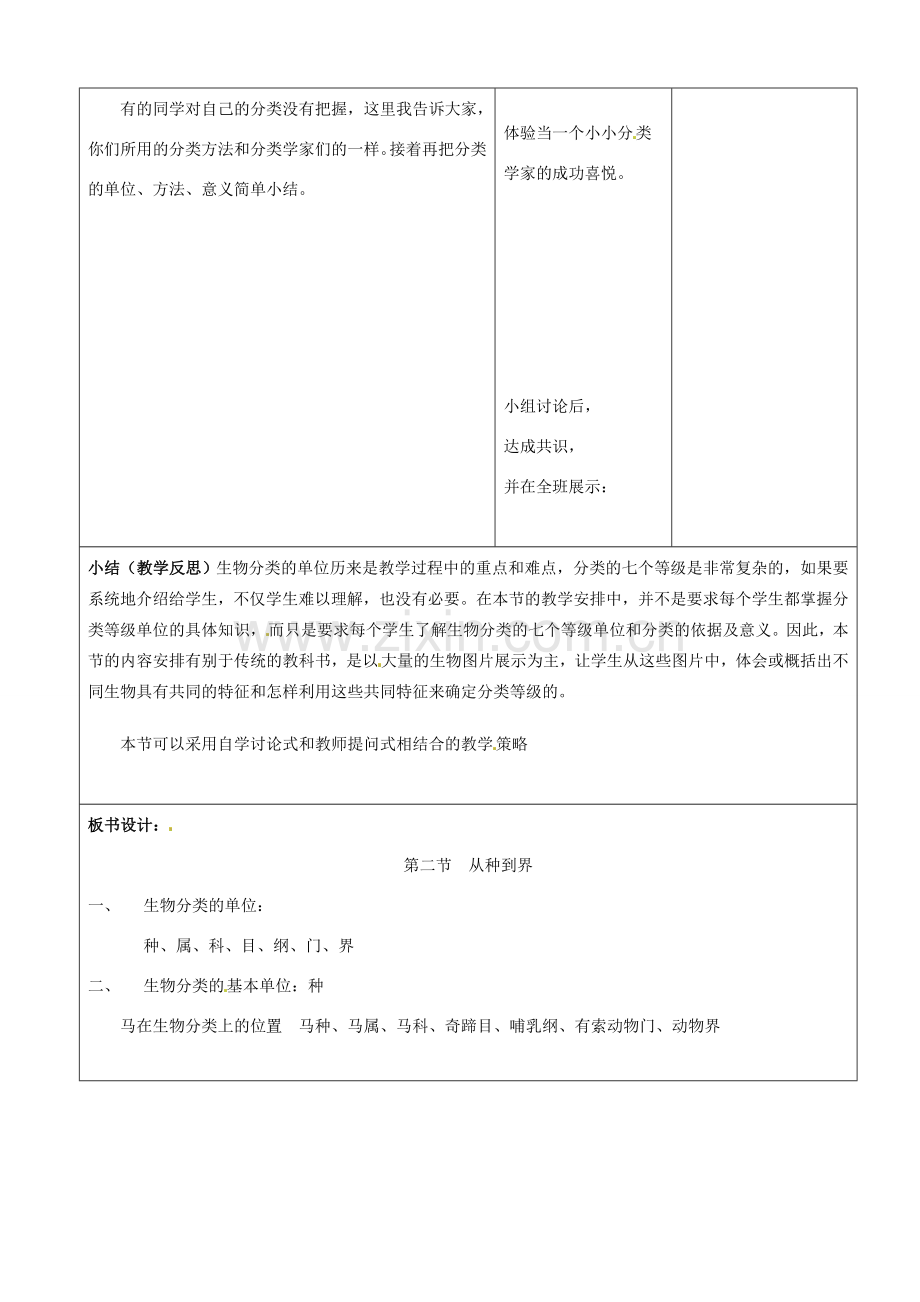 山东省郯城第三中学八年级生物上册 第六单元 第一章 第二节 从种到界教案 新人教版.doc_第3页