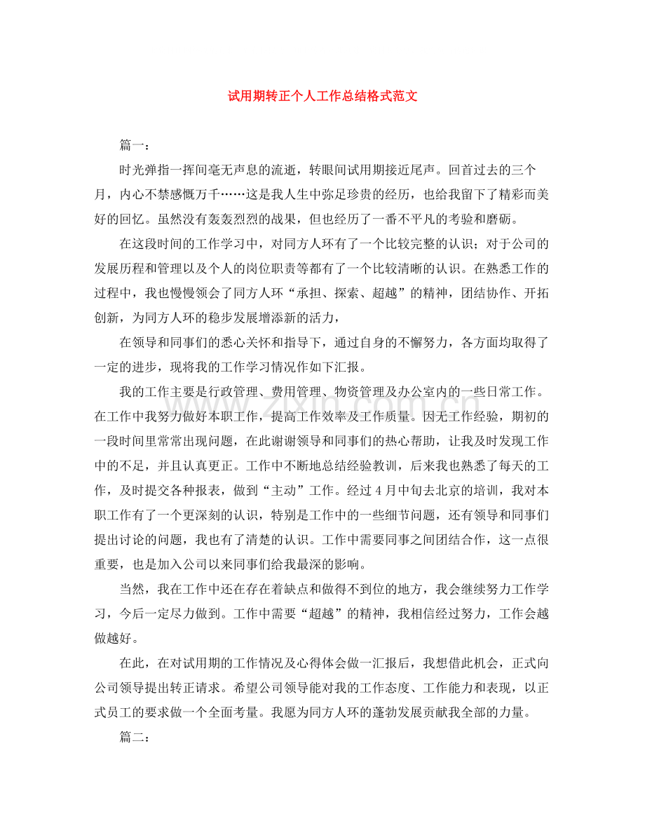 试用期转正个人工作总结格式范文.docx_第1页