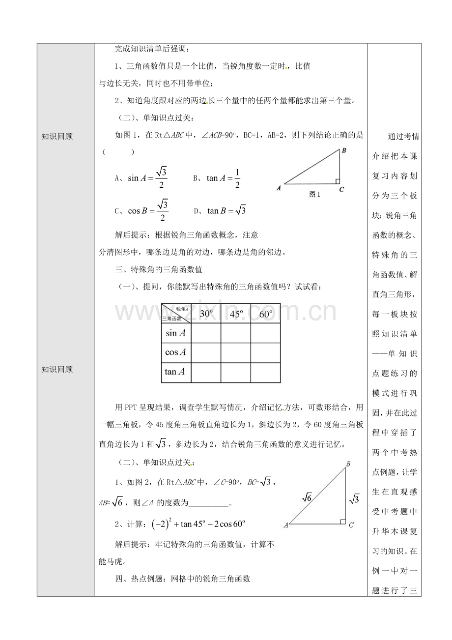 江西省会昌实验学校九年级数学总复习 锐角三角函数知识与求解教案 人教新课标版.doc_第2页