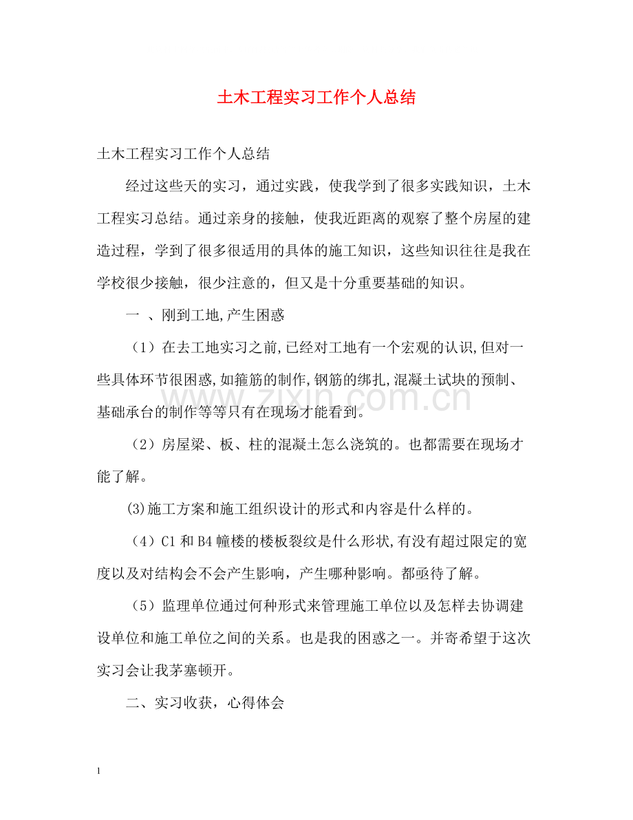 土木工程实习工作个人总结.docx_第1页