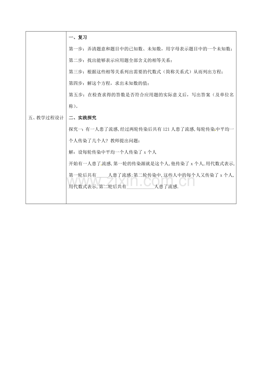 陕西省安康市石泉县池河镇九年级数学上册 21.3 实际问题与一元二次方程（传播）教案 （新版）新人教版-（新版）新人教版初中九年级上册数学教案.doc_第2页