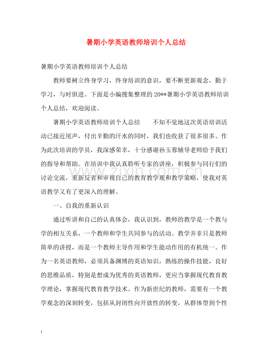 暑期小学英语教师培训个人总结.docx_第1页