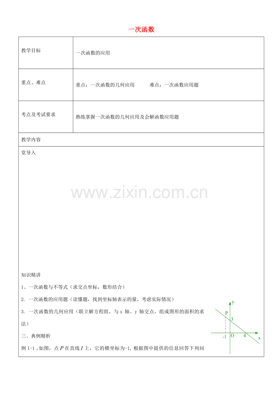 八年级数学下册 第20章 一次函数复习教案2 沪教版五四制-沪教版初中八年级下册数学教案.doc_第1页