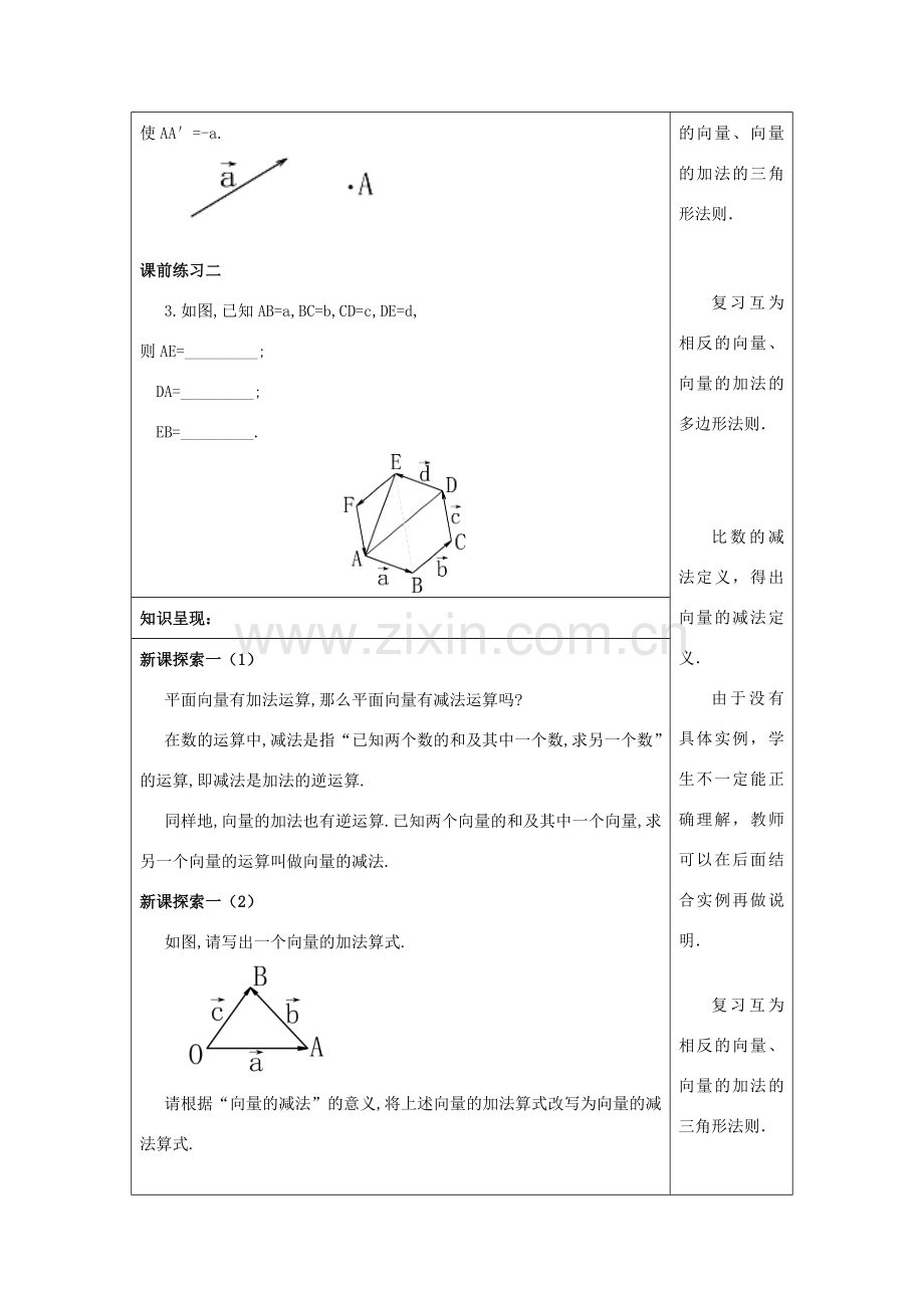 春八年级数学下册 22.9 平面向量的减法（1）教案 沪教版五四制-沪教版初中八年级下册数学教案.doc_第2页