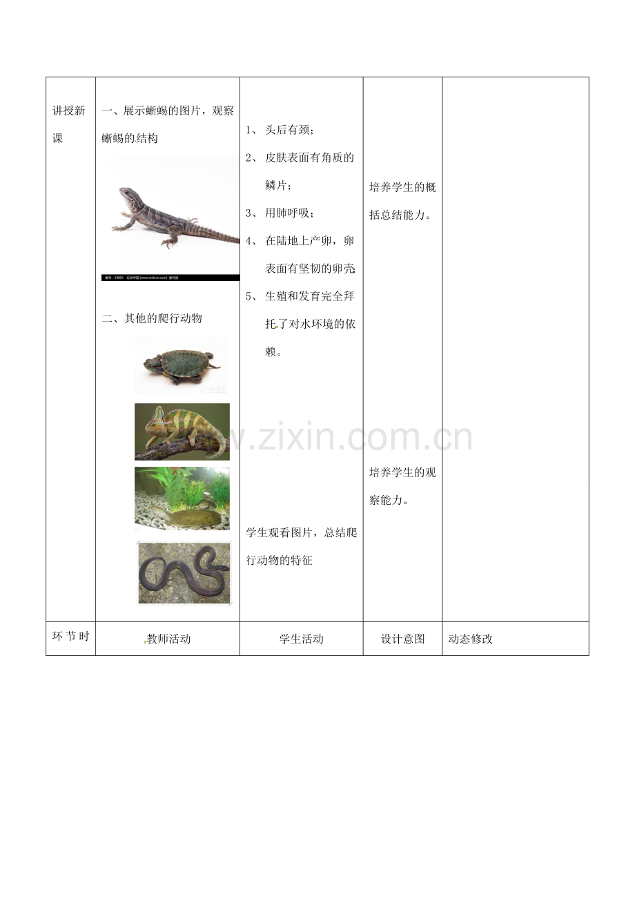 吉林省双辽市八年级生物上册 第五单元 第一章 第五节 两栖动物和爬行动物（第2课时）教案 （新版）新人教版-（新版）新人教版初中八年级上册生物教案.doc_第2页