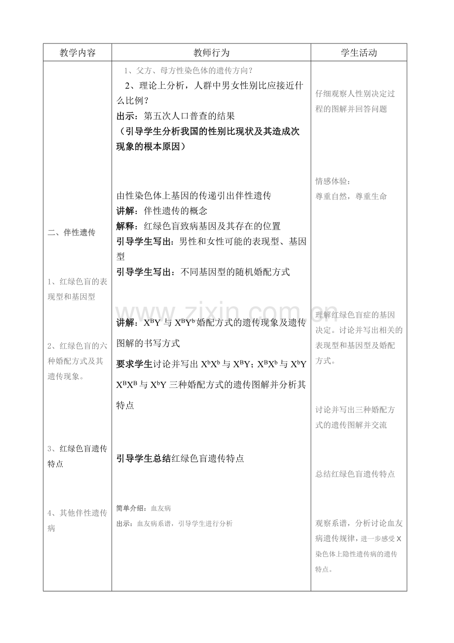 八年级生物 性别决定与伴性遗传教案.doc_第2页