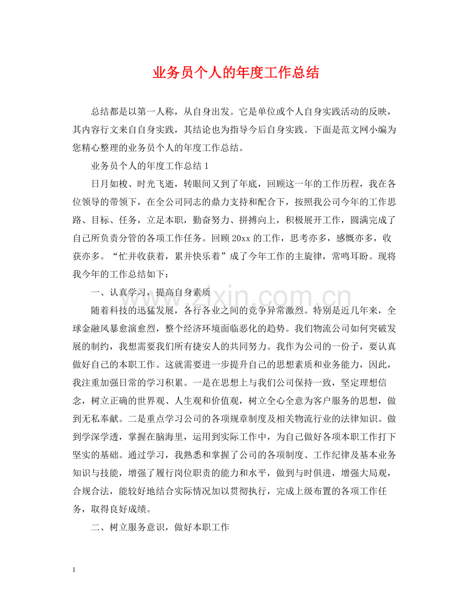 业务员个人的年度工作总结.docx_第1页