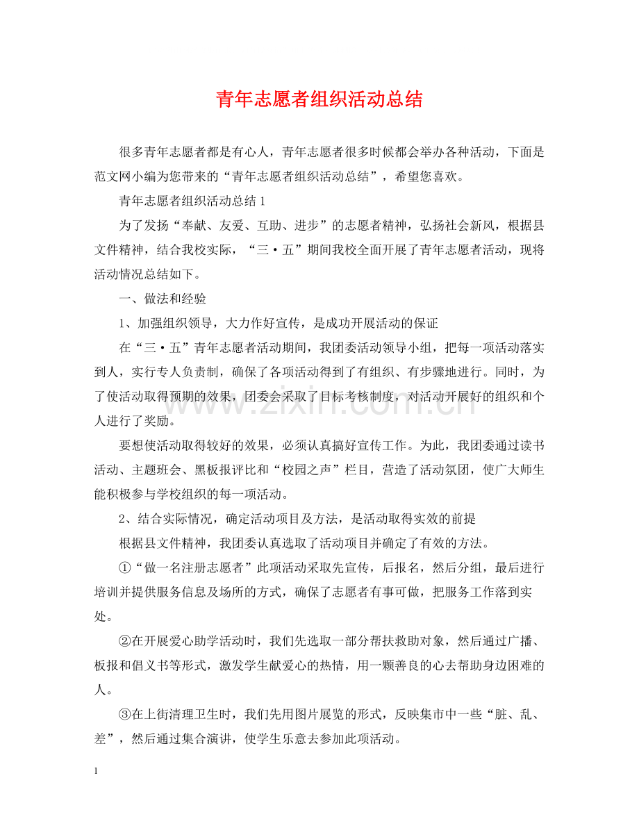 青年志愿者组织活动总结.docx_第1页