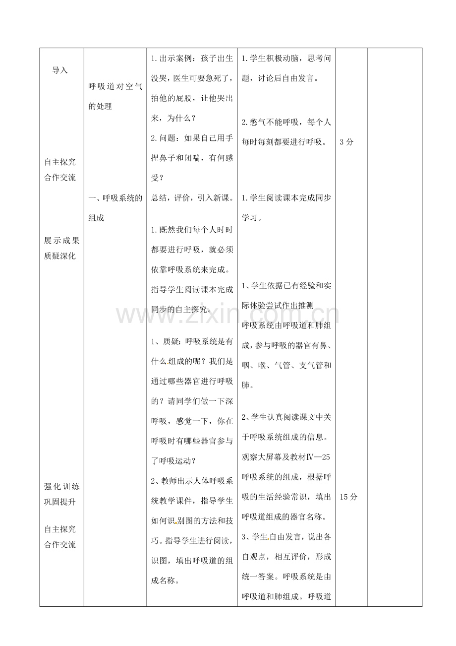 山东省临沭县第三初级中学七年级生物下册《4.3.1呼吸道对空气的处理》教案 新人教版.doc_第3页