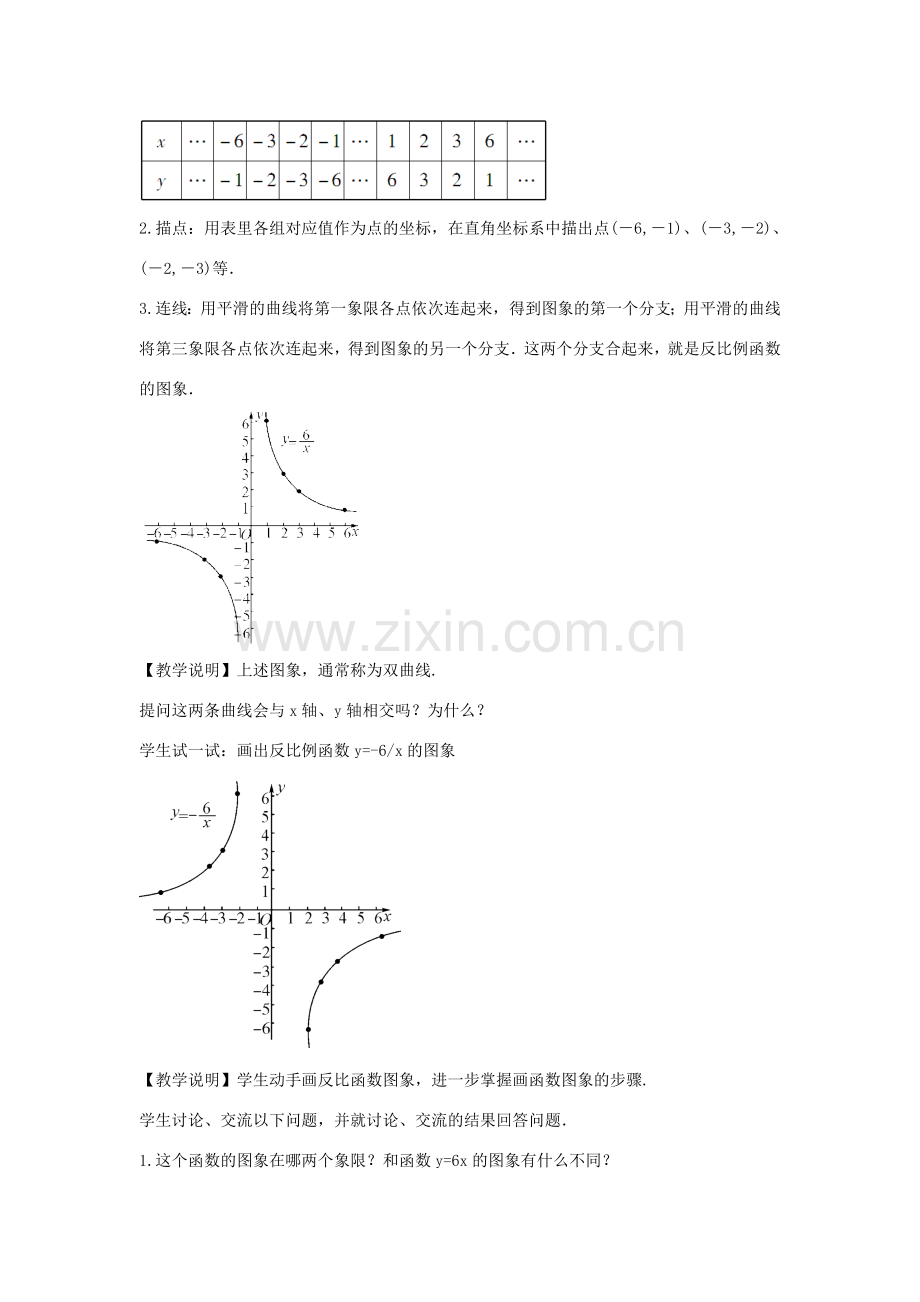 畅优新课堂八年级数学下册 第17章 变量与函数 17.4.2 反比例函数的图象和性质（第1课时）教案 （新版）华东师大版-（新版）华东师大版初中八年级下册数学教案.doc_第2页