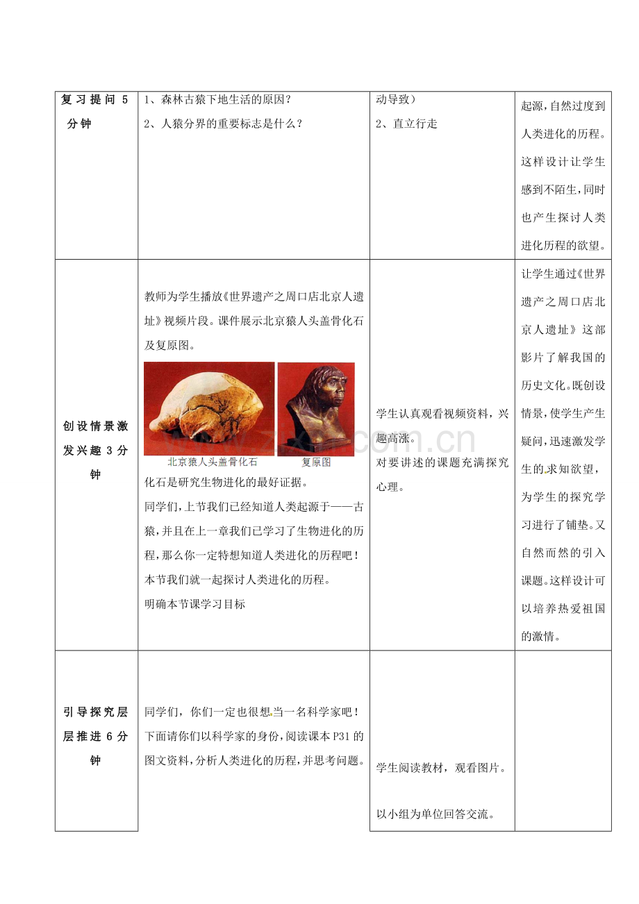 八年级生物下册 第5单元 第2章 第2节 人类的进化（第1课时）教案 济南版 (2).doc_第2页