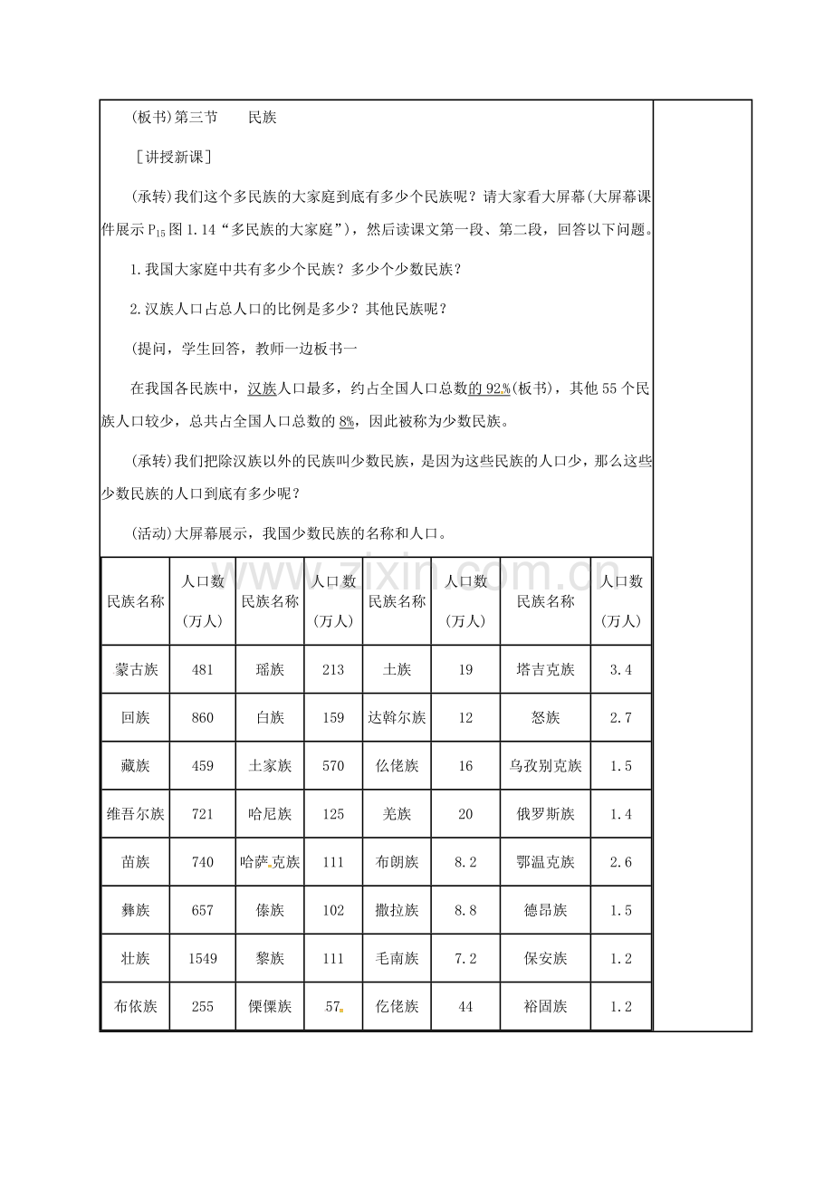 江苏省镇江市八年级地理上册 1.3 民族教案 （新版）新人教版-（新版）新人教版初中八年级上册地理教案.doc_第2页