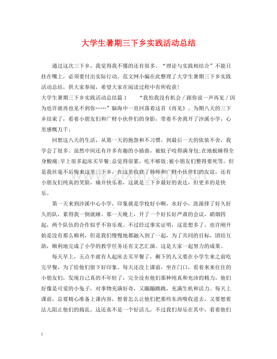 大学生暑期三下乡实践活动总结2.docx_第1页