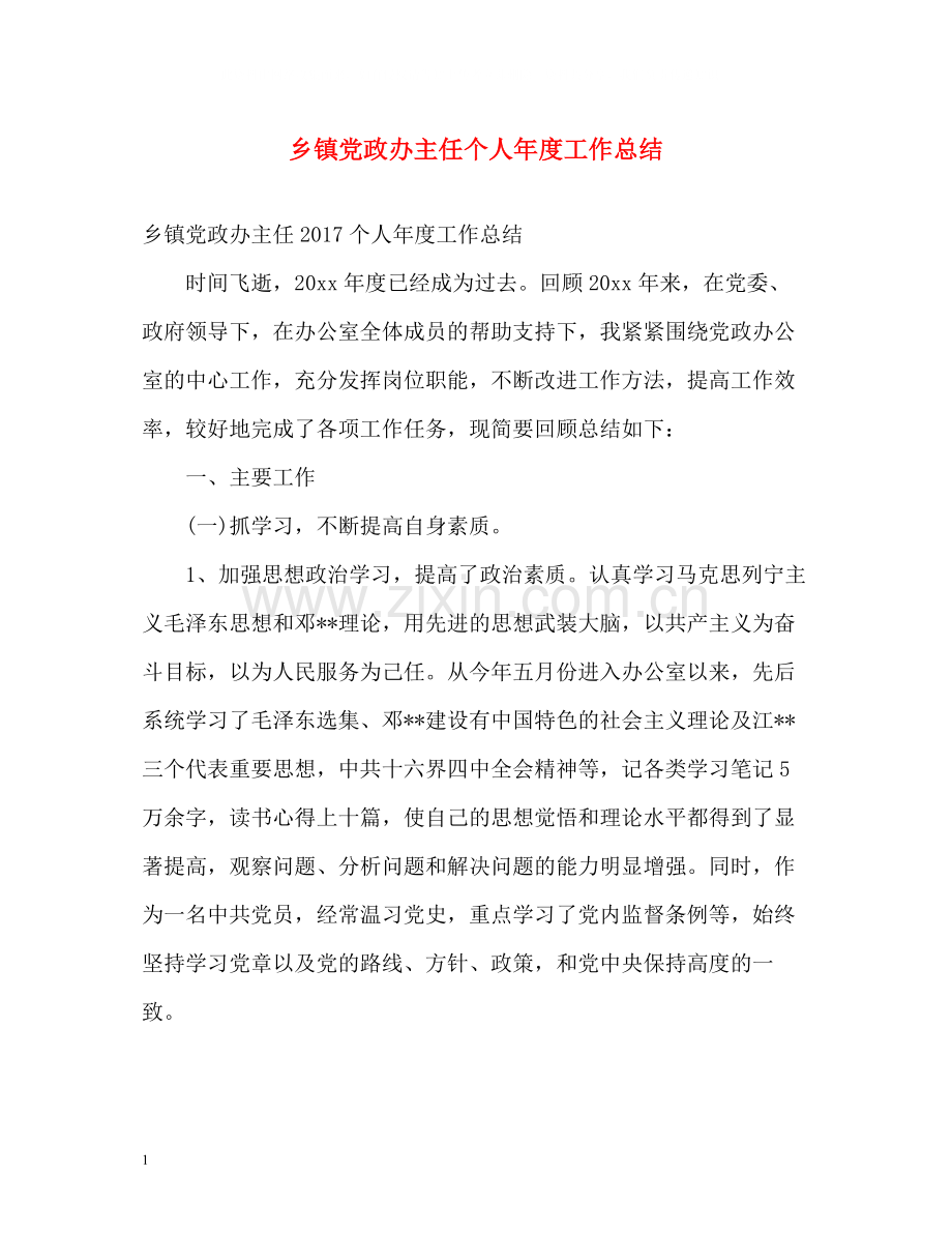 乡镇党政办主任个人年度工作总结.docx_第1页