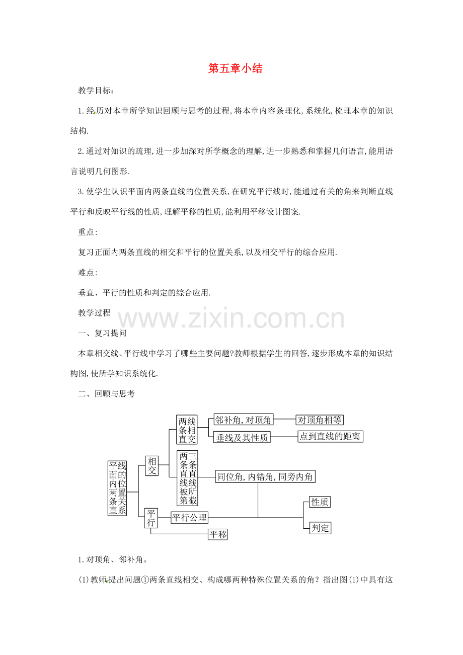 广东省东莞市寮步信义学校七年级数学下册《第五章小结》教案 新人教版.doc_第1页