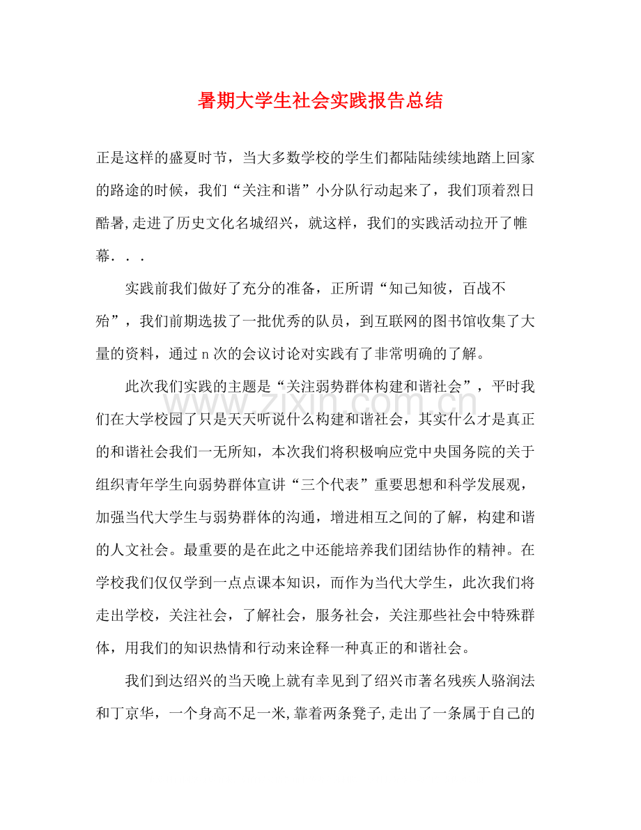 暑期大学生社会实践报告总结.docx_第1页