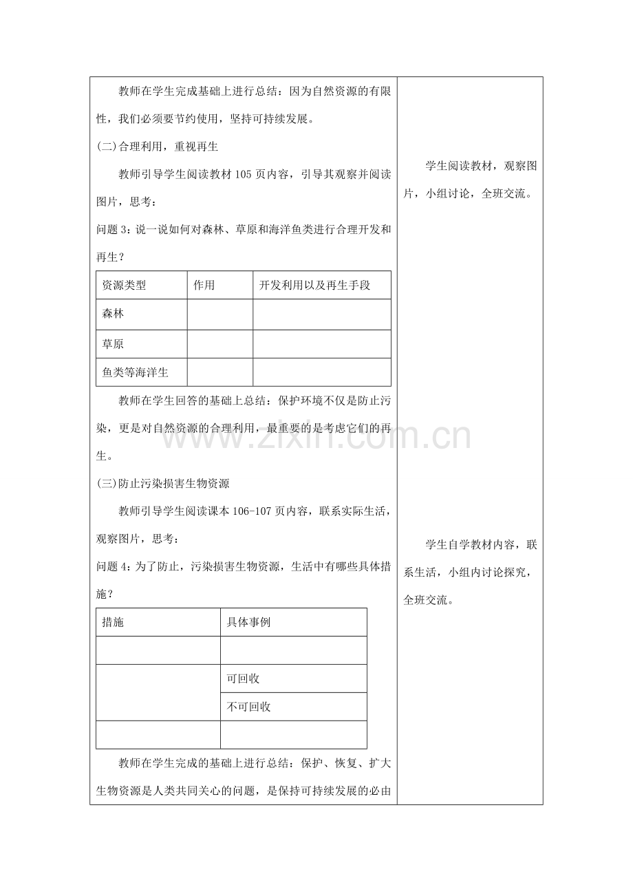 八年级生物下册 第9单元 保护人类与其他生物的公同家园 第26章 第3节《自然资源的可持续利用》教案2 （新版）苏科版-（新版）苏科版初中八年级下册生物教案.doc_第2页