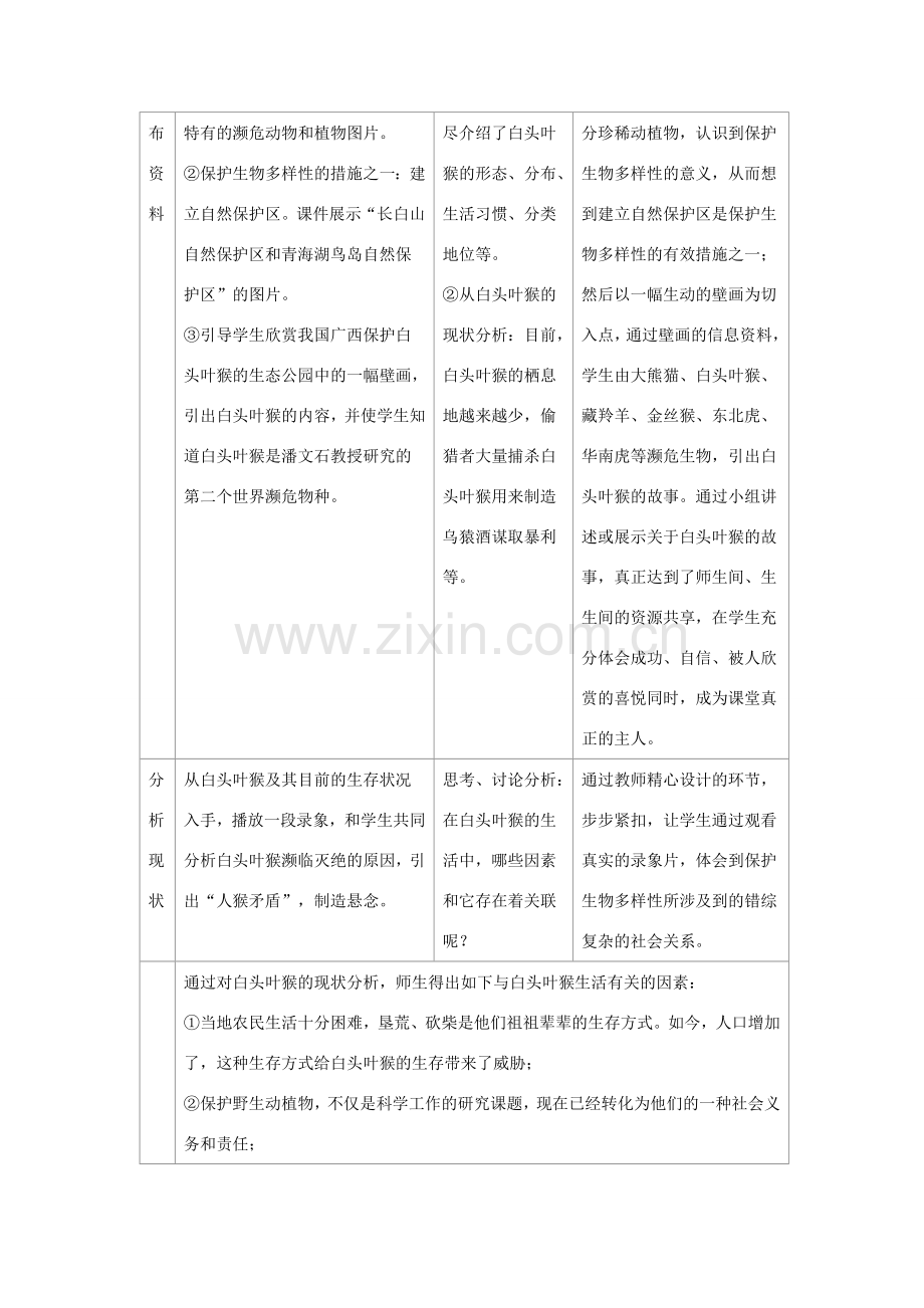 八年级生物上册 6.3《保护生物的多样性》教案2 （新版）新人教版-（新版）新人教版初中八年级上册生物教案.doc_第3页