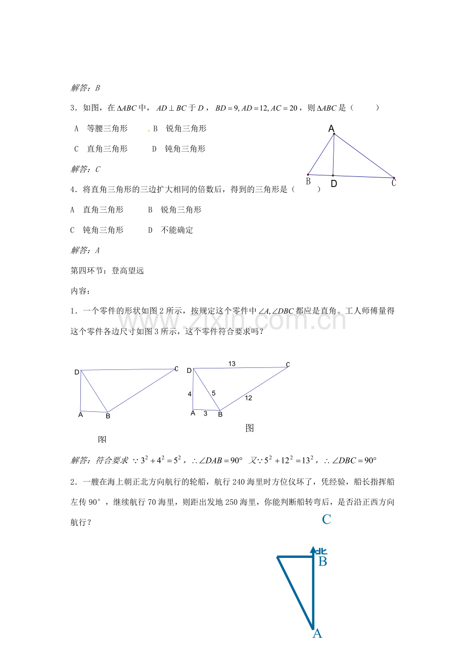 八年级数学上册 1.2《一定是直角三角形吗》教学设计 （新版）北师大版-（新版）北师大版初中八年级上册数学教案.doc_第3页