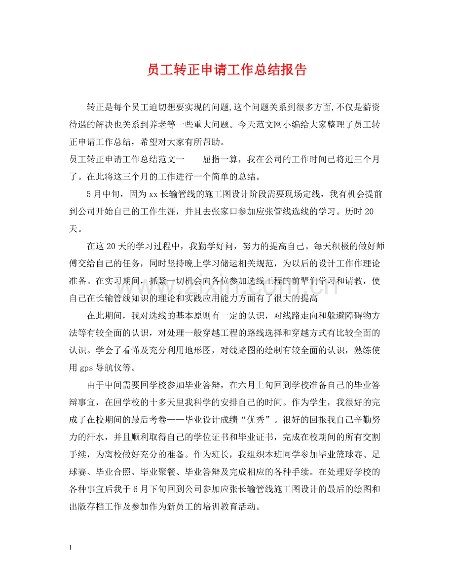 员工转正申请工作总结报告.docx_第1页