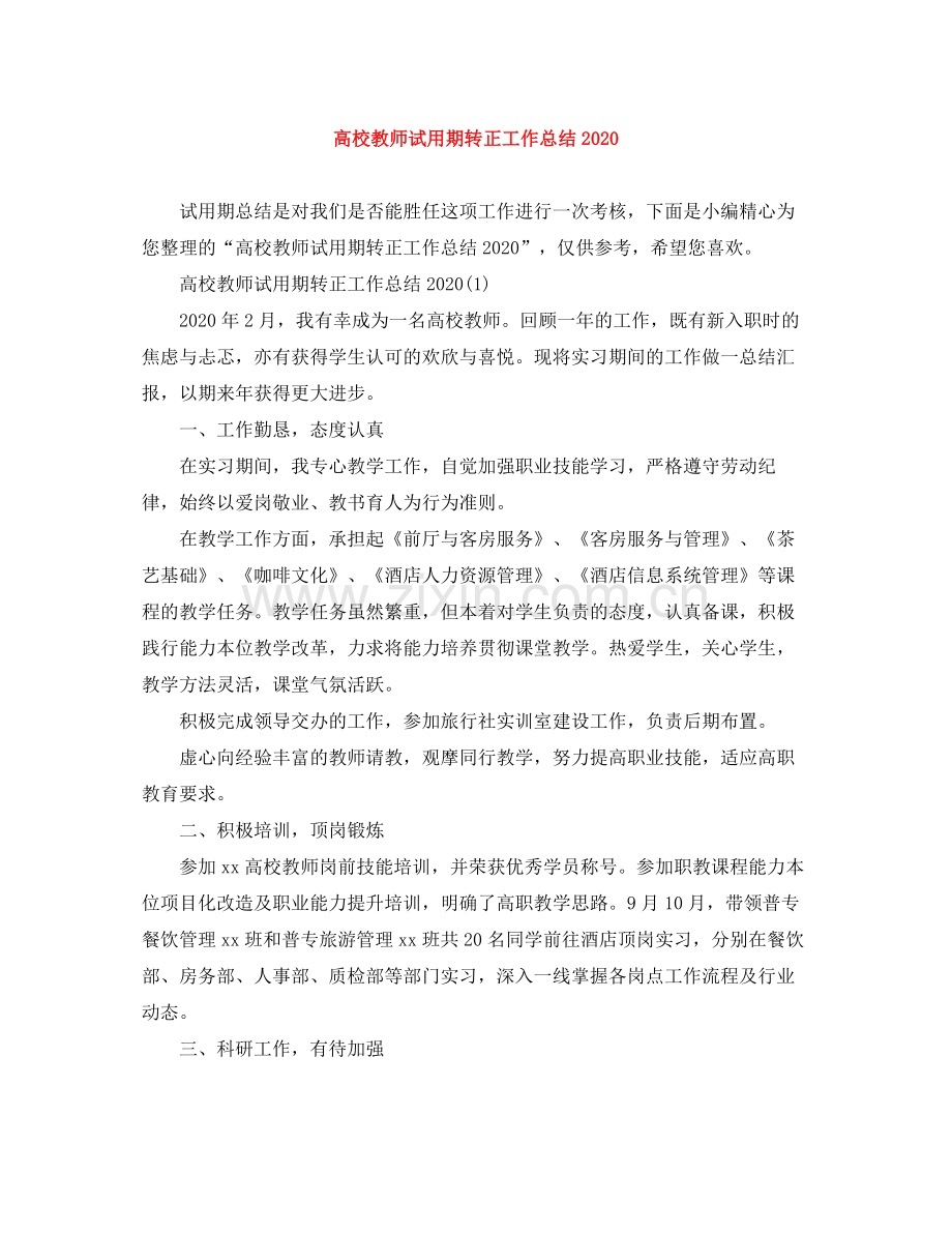 高校教师试用期转正工作总结.docx_第1页