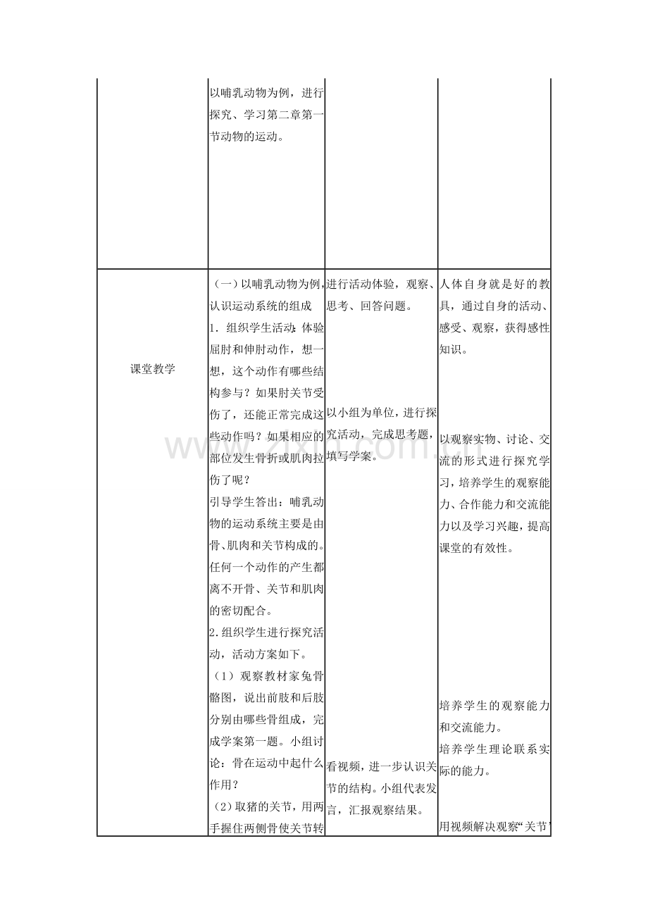 八年级生物上册 5.2.1 动物的运动教学设计 （新版）新人教版-（新版）新人教版初中八年级上册生物教案.doc_第2页