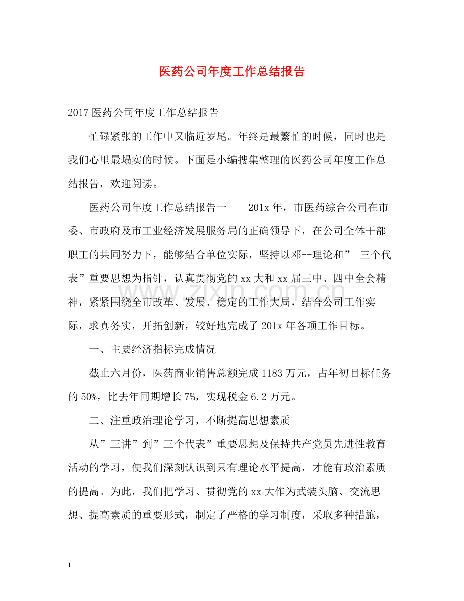 医药公司年度工作总结报告2.docx_第1页