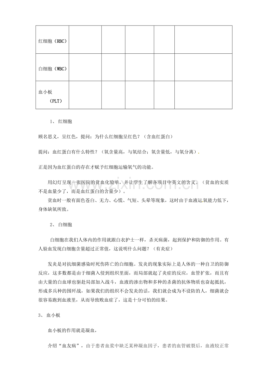 七年级生物下册 第一章 第一节 物质运输的载体教案 冀教版.doc_第3页