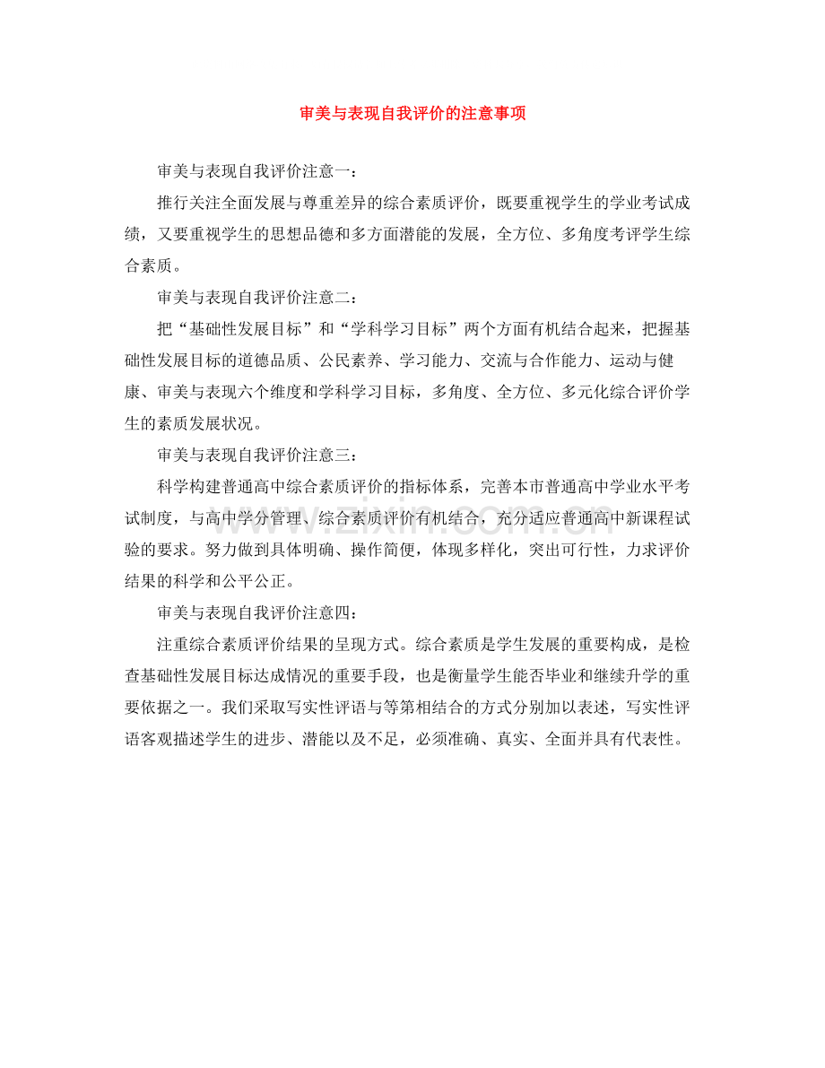 审美与表现自我评价的注意事项.docx_第1页