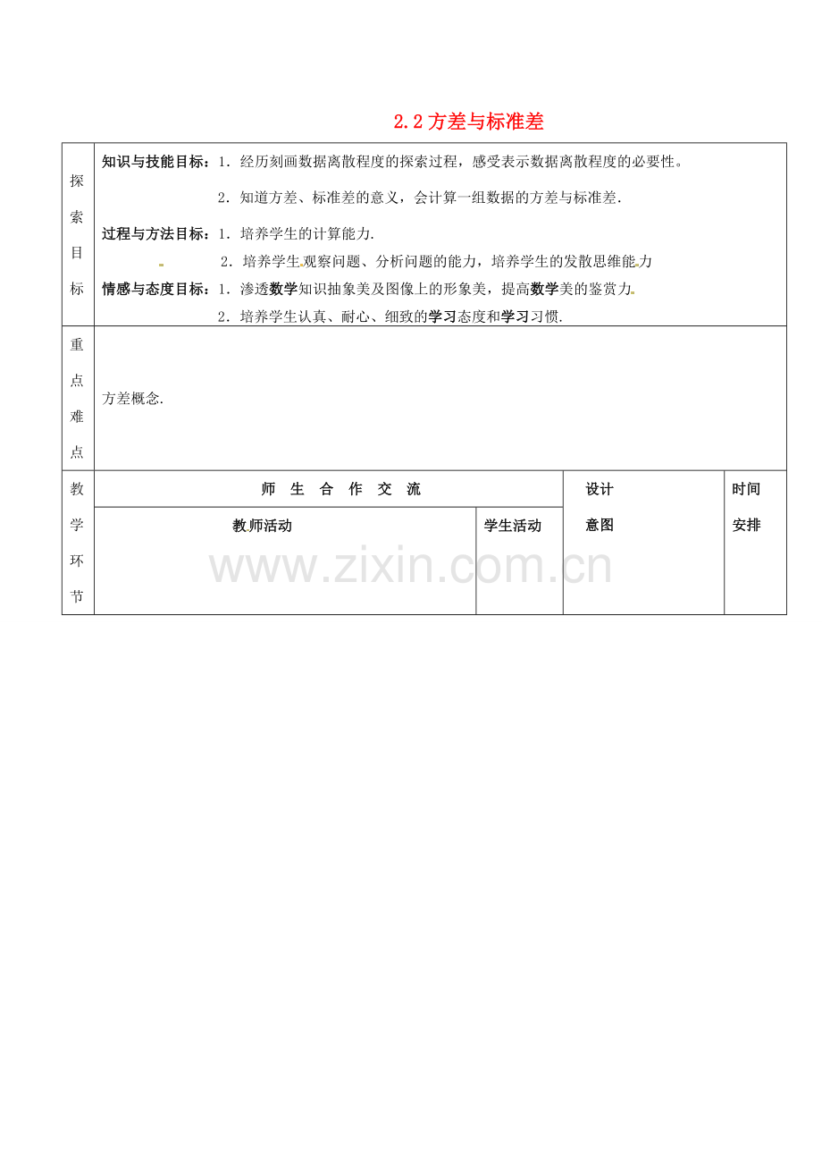 九年级数学上册 第二章 数据的离散程度 2.2 方差与标准差 名师教案 苏科版.doc_第1页