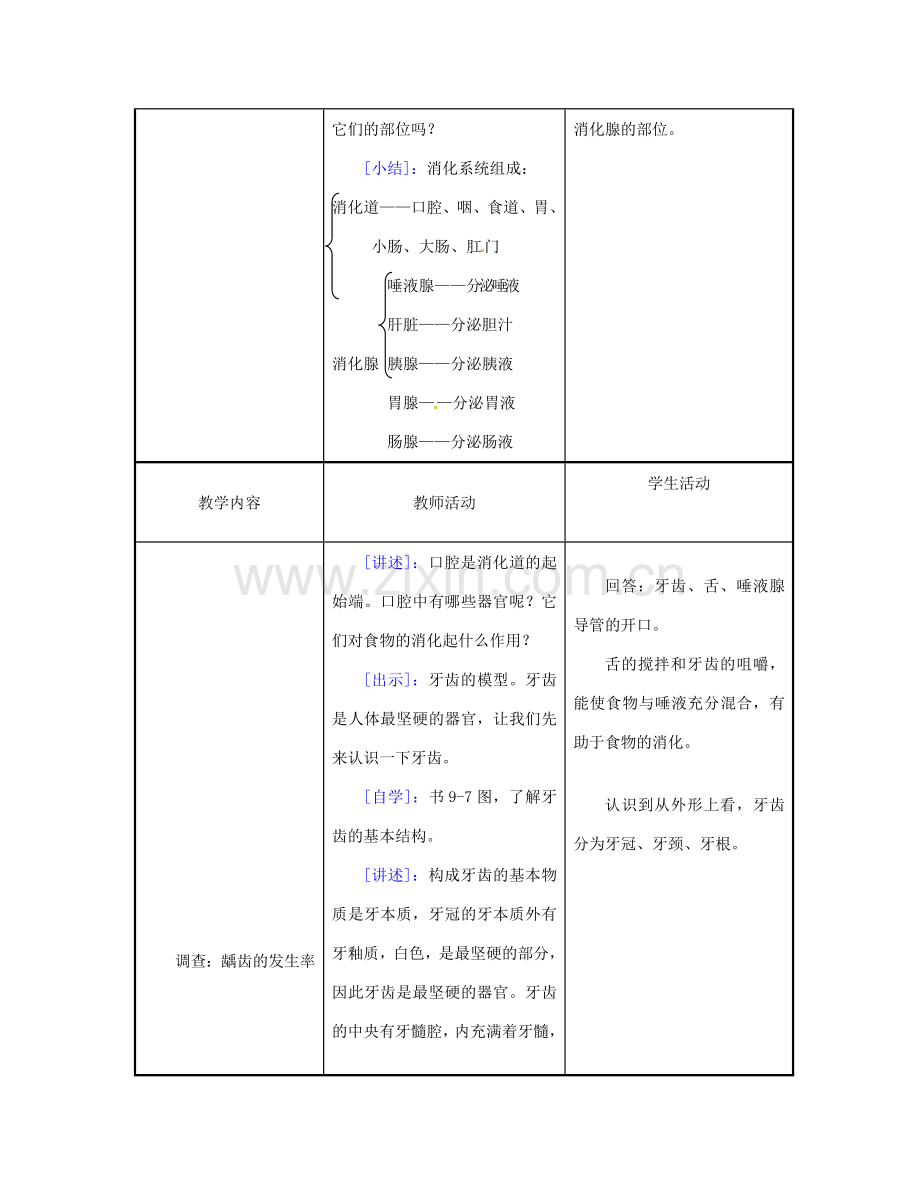 江苏省东台市唐洋镇中学七年级生物下册《9.2 人体的消化与吸收》教案 苏教版.doc_第3页