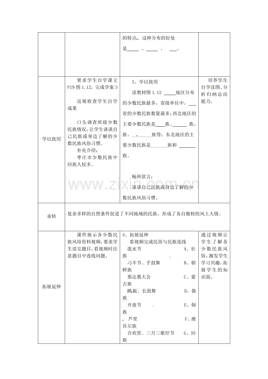 山东省滕州市大坞镇大坞中学八年级地理上册 1.4 和睦的民族大家庭教案 商务星球版.doc_第3页