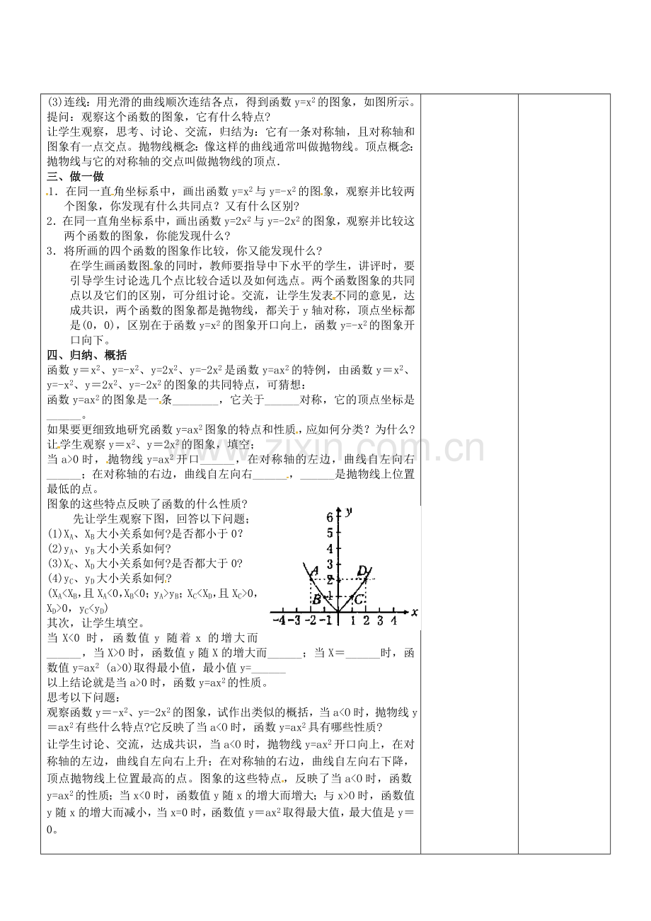 广东省东莞市寮步镇泉塘村九年级数学上册 第22章《二次函数》22.1 二次函数的图象和性质（2）教案 （新版）新人教版-（新版）新人教版初中九年级上册数学教案.doc_第2页