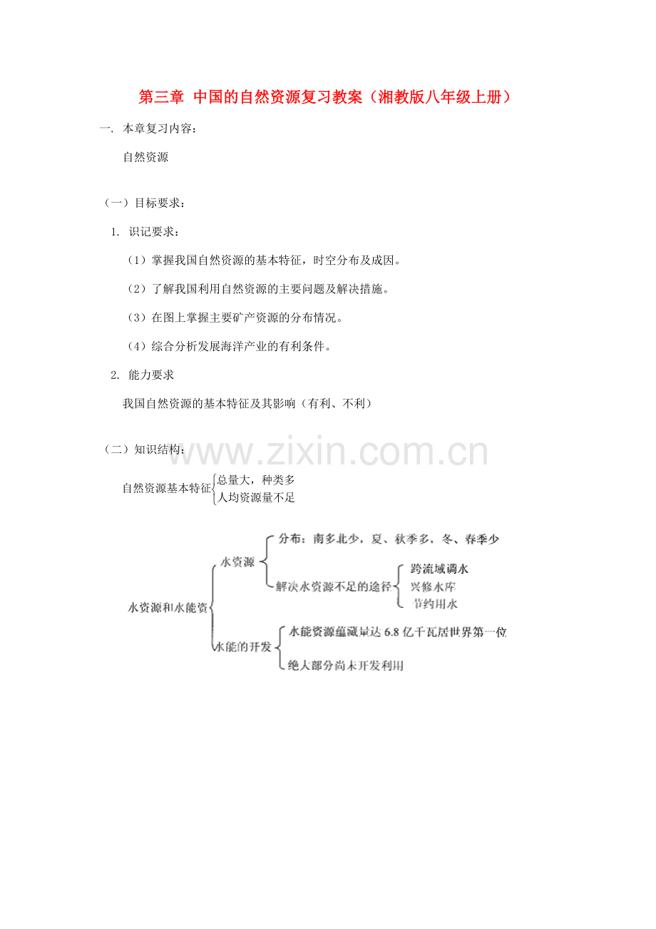 八年级地理上册 第三章 中国的自然资源复习教案 湘教版.doc_第1页