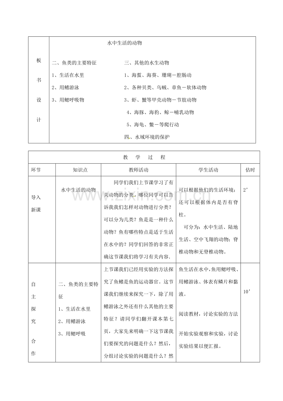 山东省临沭县第三初级中学八年级生物上册《水中生活的动物》教案二 人教新课标版.doc_第2页