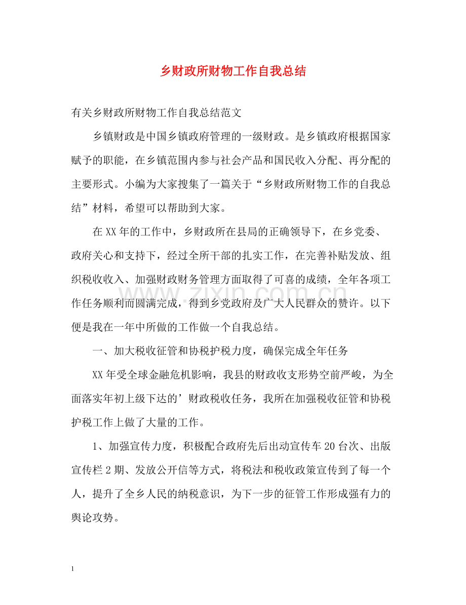 乡财政所财物工作自我总结.docx_第1页