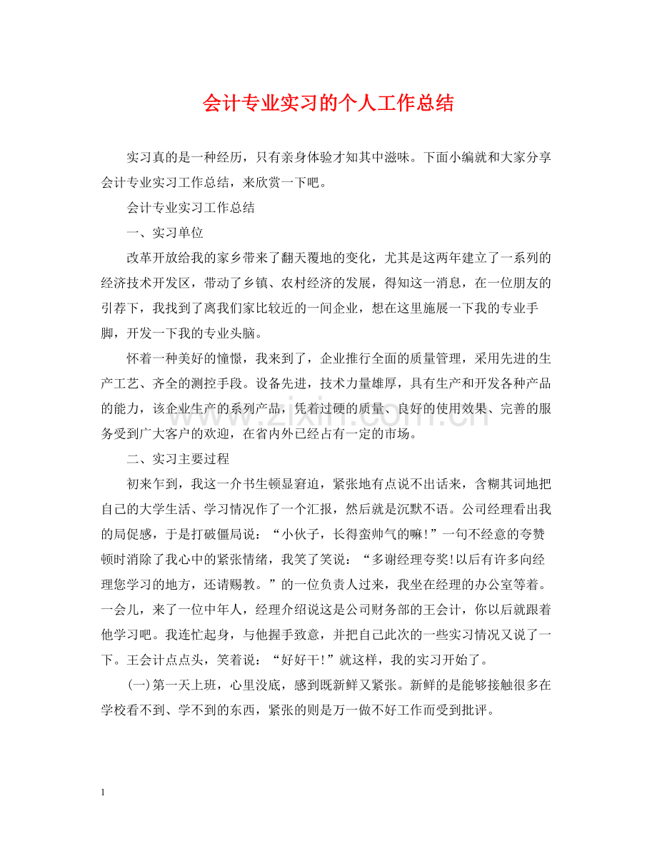 会计专业实习的个人工作总结.docx_第1页