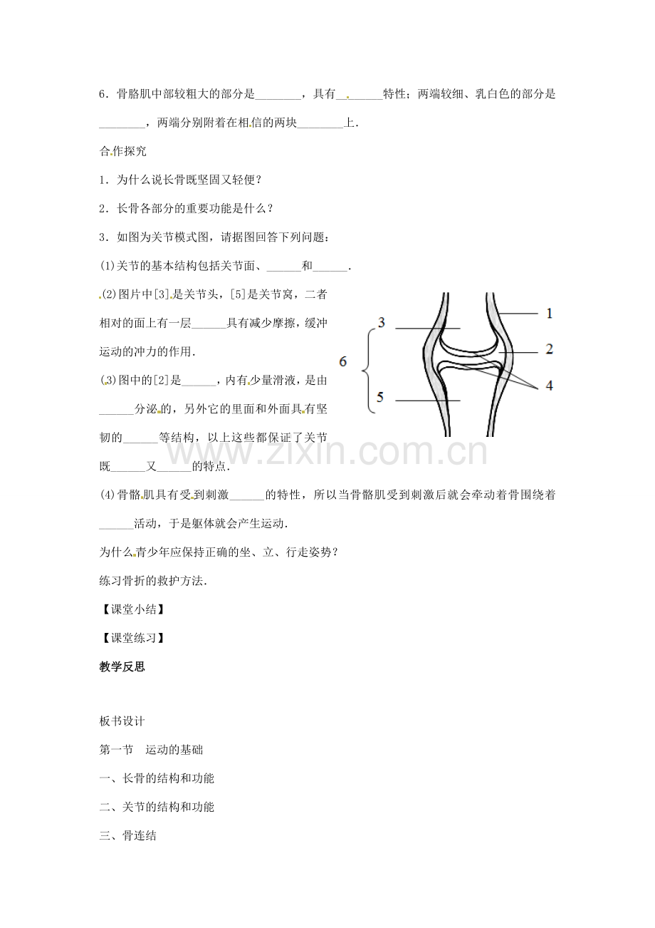 八年级生物上册 4.1.1运动的基础教学设计 （新版）冀教版-（新版）冀教版初中八年级上册生物教案.doc_第2页