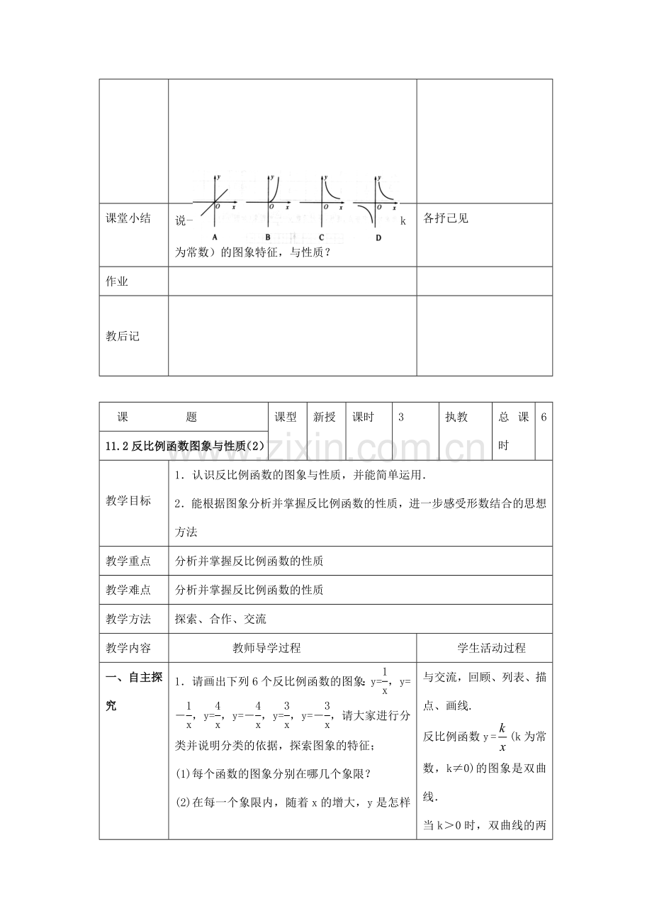 八年级数学下册 第11章 反比例函数 11.2 反比例函数的图像与性质教案 （新版）苏科版-（新版）苏科版初中八年级下册数学教案.doc_第3页