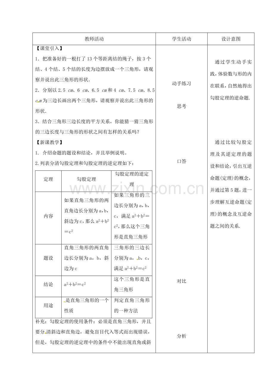 内蒙古呼和浩特市赛罕区八年级数学下册 17 勾股定理 17.2 勾股定理的逆定理（第1课时）教案 （新版）新人教版-（新版）新人教版初中八年级下册数学教案.doc_第2页