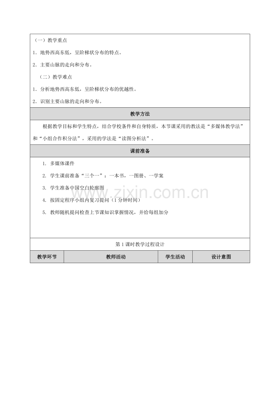 秋八年级地理上册 第二章 中国的自然环境 2.1《中国的地形》教案 （新版）湘教版-（新版）湘教版初中八年级上册地理教案.doc_第2页