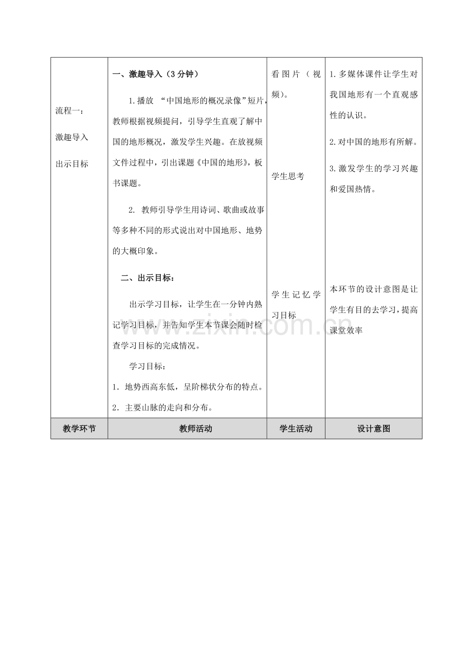 秋八年级地理上册 第二章 中国的自然环境 2.1《中国的地形》教案 （新版）湘教版-（新版）湘教版初中八年级上册地理教案.doc_第3页