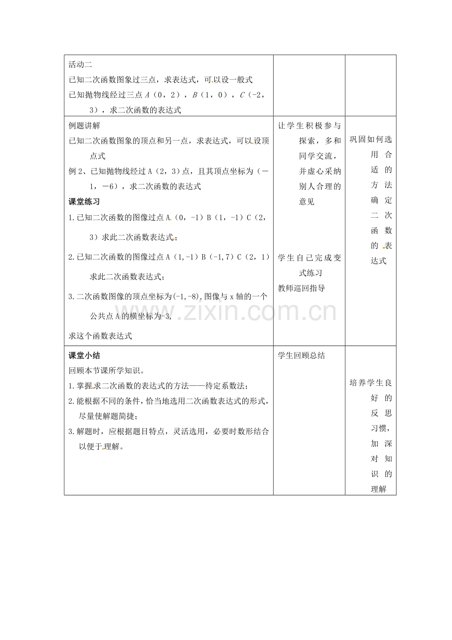 九年级数学下册 1.3 不共线三点确定二次函数的表达式教案 （新版）湘教版-（新版）湘教版初中九年级下册数学教案.doc_第2页