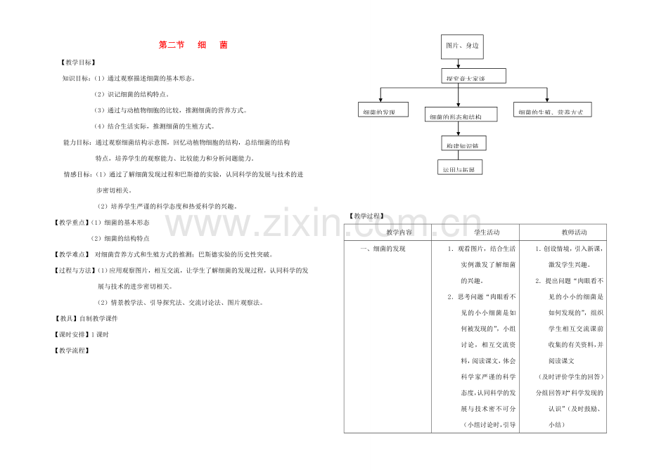 八年级生物上册 5.4.2 细菌教学简案 （新版）新人教版-（新版）新人教版初中八年级上册生物教案.doc_第1页