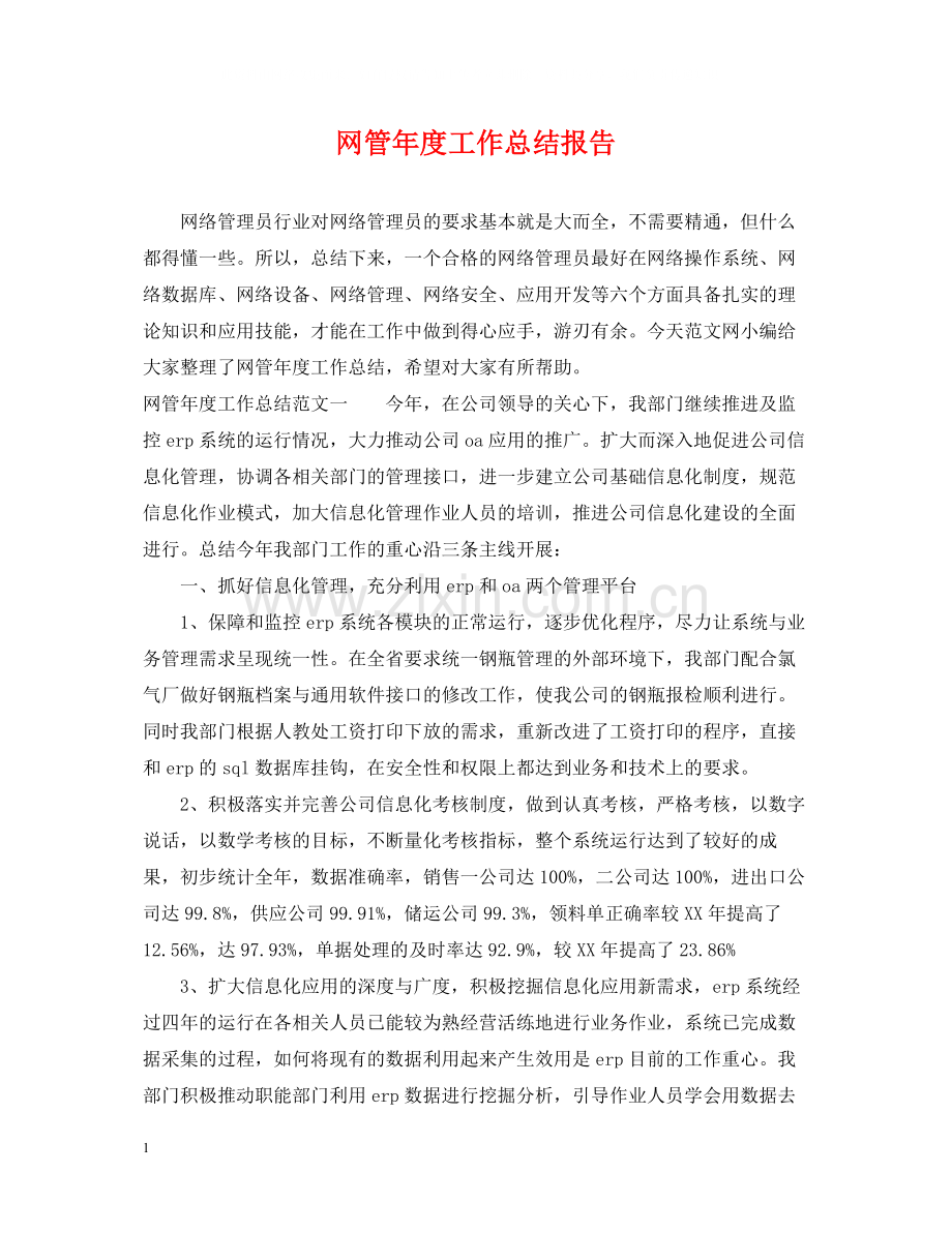 网管年度工作总结报告.docx_第1页