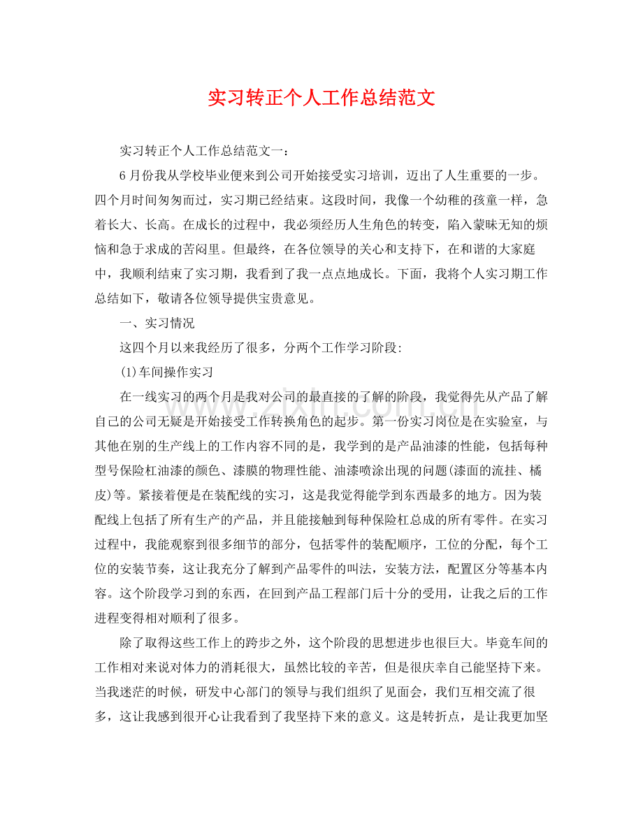 实习转正个人工作总结范文 .docx_第1页