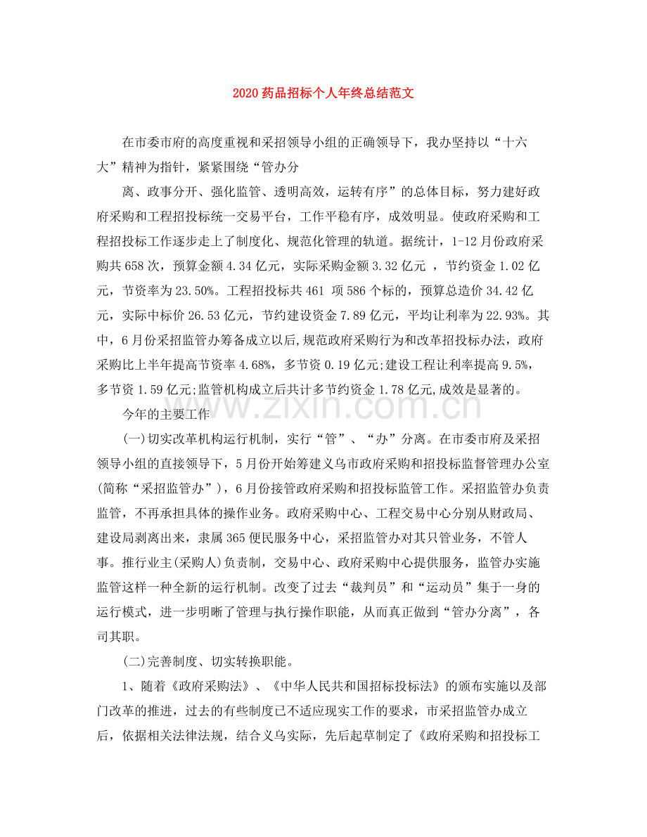 药品招标个人年终总结范文.docx_第1页